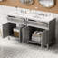 Meuble-lavabo gris 60 po avec lavabo encastré en céramique et bois massif 60 po, rangement dissimulé polyvalent, tiroirs à fermeture en douceur