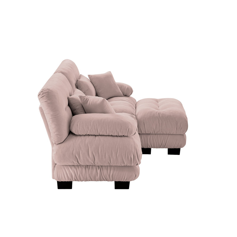 Canapé modulaire Cloud Couch pour le salon, canapé 2 places en chenille avec 2 coussins lombaires et 2 coussins décoratifs, canapé rembourré à large accoudoirs avec repose-pieds convertible, chenille