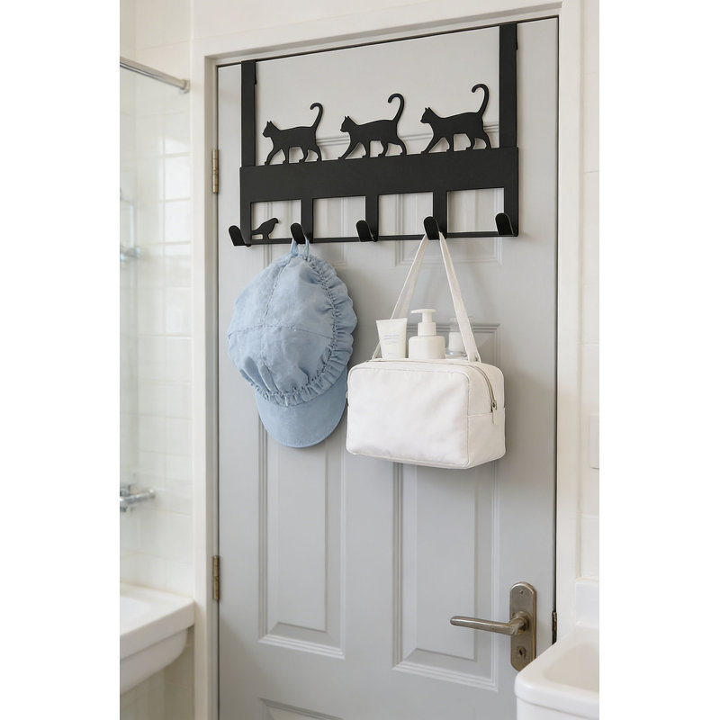 Rangement au-dessus de la porte avec 5 crochets pour serviettes, manteaux, sacs à dos, chapeaux et clés - Cintre en métal robuste pour un rangement peu encombrant