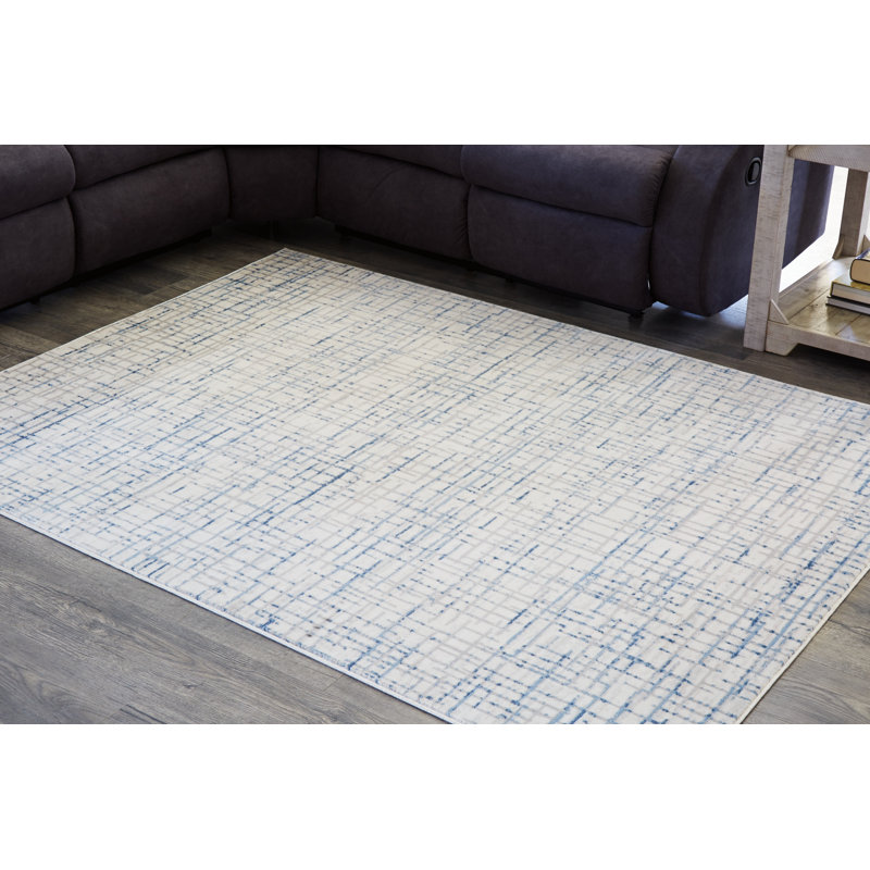 Blue and Gray Rectangular 5' x 7' Synthetic Area Rug