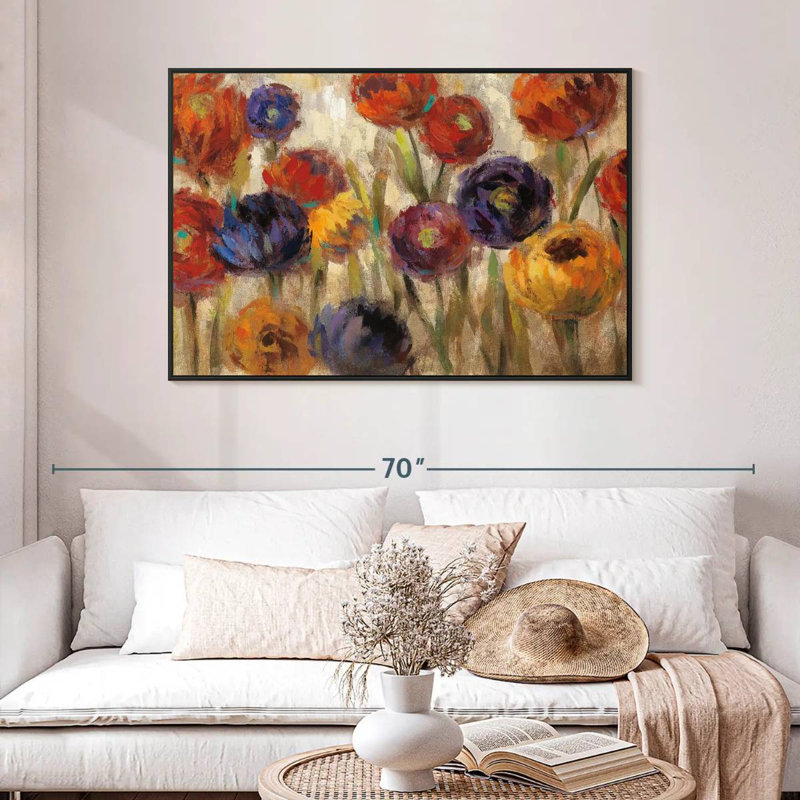 Asters et mamans, 46 po x 31 po, Cadre flottant noir
