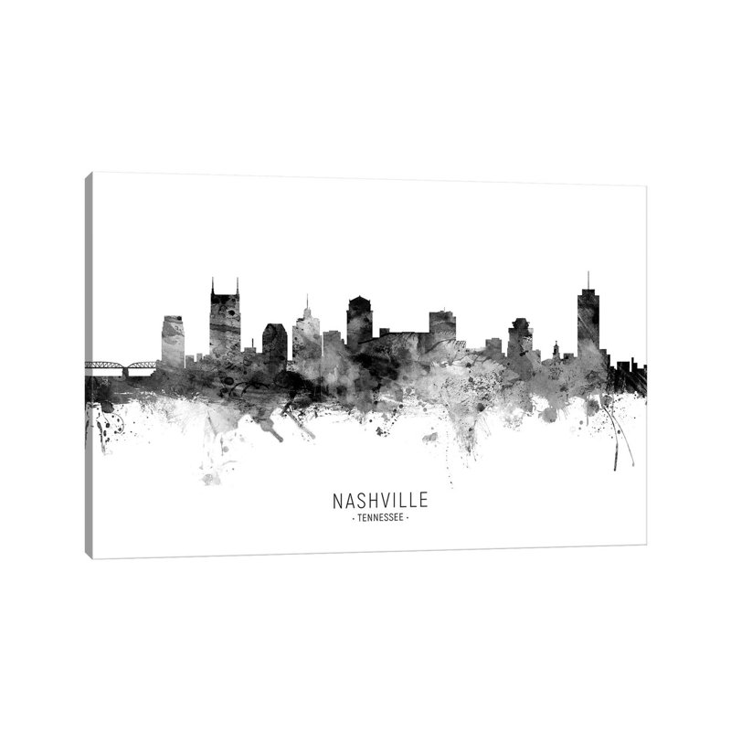 Nashville Tennessee Skyline Name Bw by Michael Tompsett - Wrapped Canvas Gallery-Wrapped Canvas Giclée