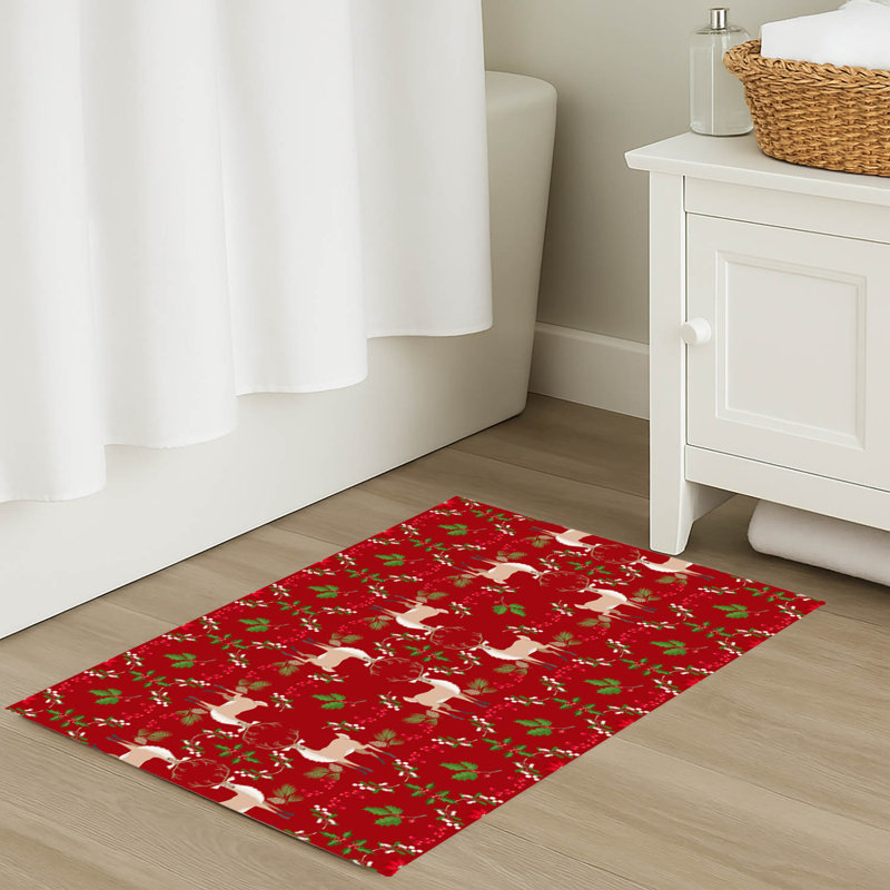 Tapis de bain Botanical Deer, Rouge, Simple - L 34 po x l 21 po
