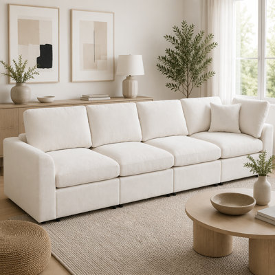 Modular 4-Seater Sectional Sofa with Soft Chenille Fabric and Solid Wood Frame