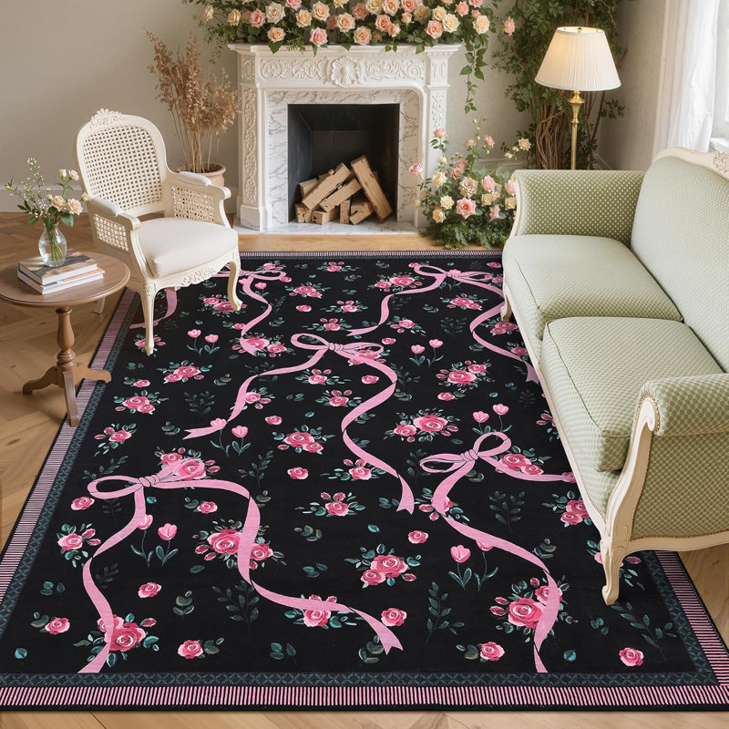 2x6 Non-Slip Hallway Runner, Soft Washable Coquette Purple Rug for Kitchen, Bedroom, & Nursery, Rectangle 8' x 10'