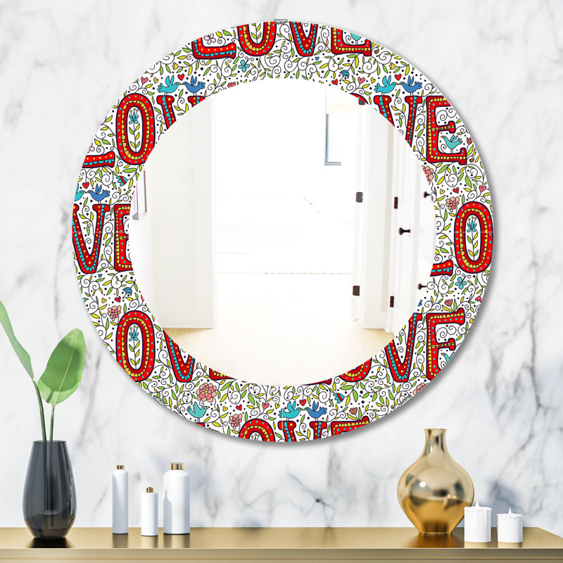 Printed Modern Mirror - Oval or Round Wall Mirror, 31.5" H x 31.5" W, Abstract 1