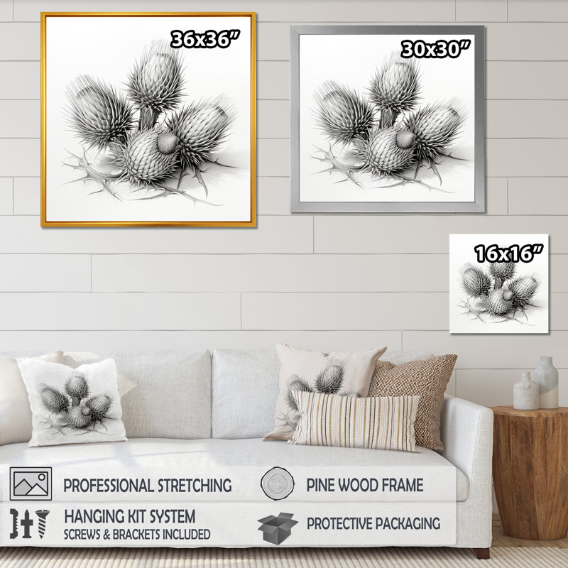 Thistle Flowers - Thistle Wall Art, White, 16" H x 16" W
