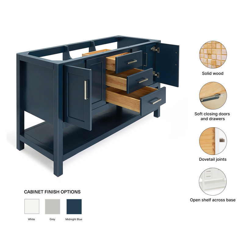 60'' W Double Bathroom Vanity Base, Midnight Blue