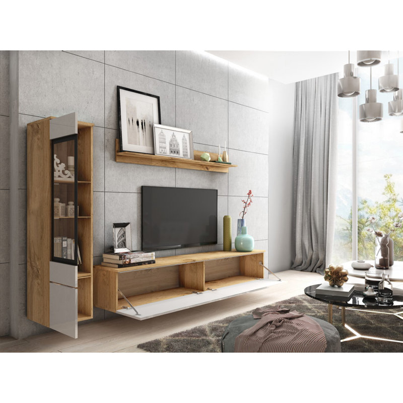Dorfman Entertainment Centre for TVs up to 75", White/Oak, 180 cm