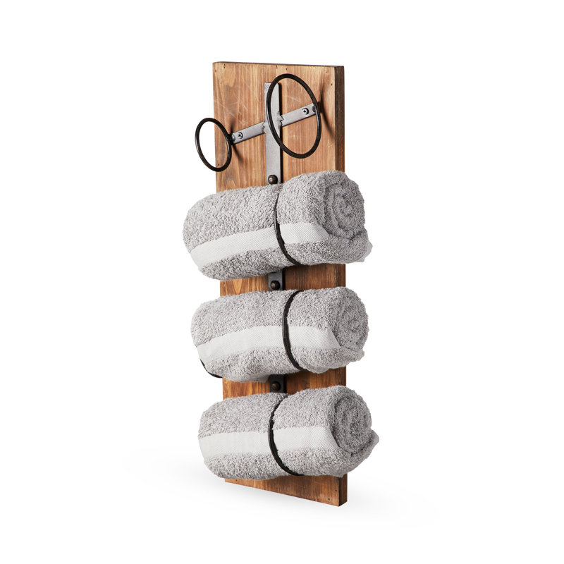 Rustic Natural Wood and Metal Wall Mounted Wine Rack