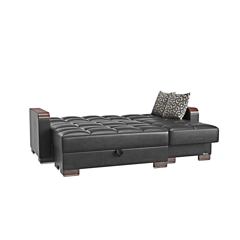 Chaise longue rembourrée convertible avec rangement, Noir