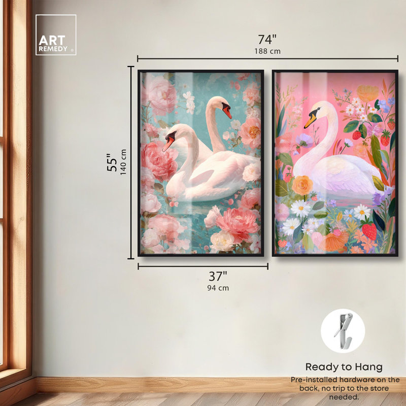 Dreamy Swans Glam Art , H 55 po x l 37 po, Noir