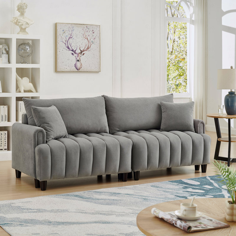 Canapé-lit futon en polyester de 83 po: canapé-lit confortable, 2 coussins carrés, canapé-lit convertible, dossier réglable