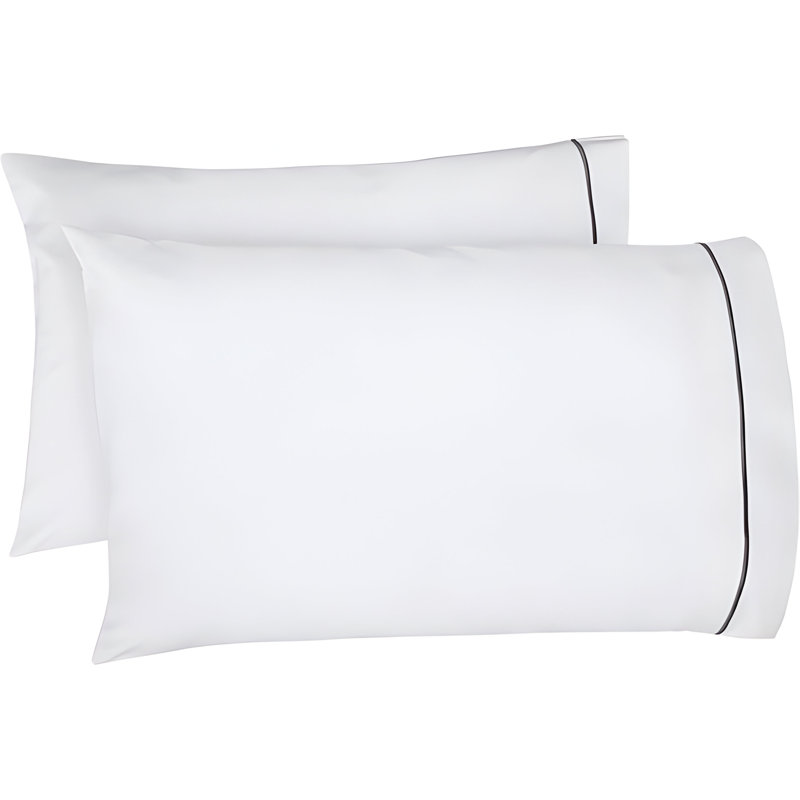 400TC Single Embroidery Cotton Sateen Pillowcases (Set Of 2), White/Dark Grey