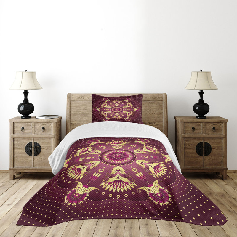 Twin Purple Mandala Quilted Bedspread Set with Pillow Sham