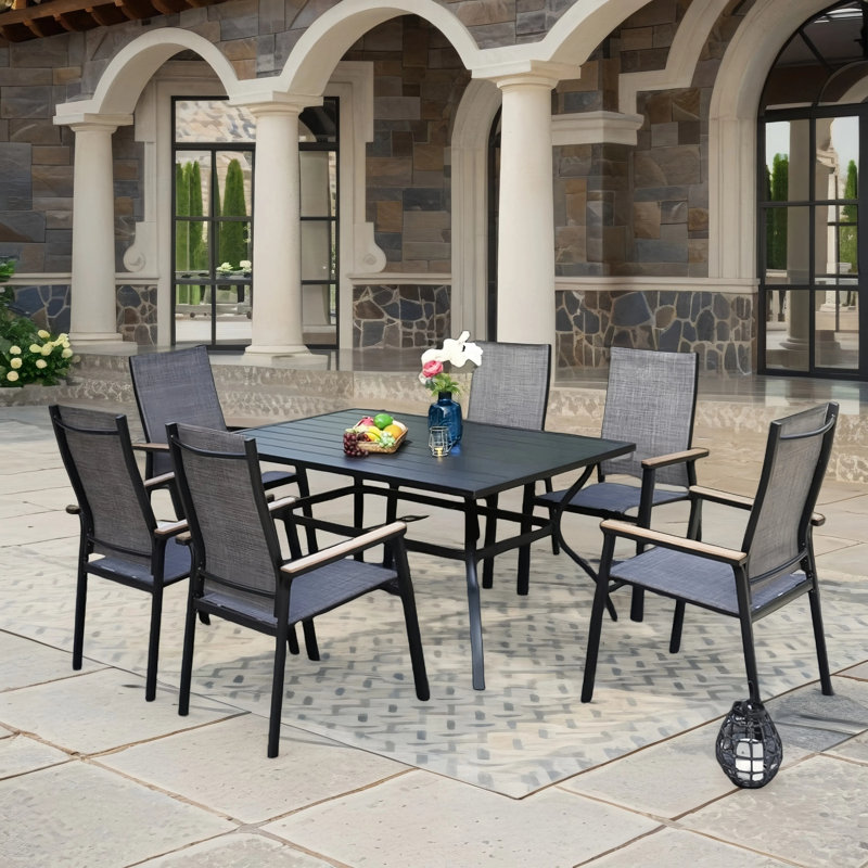 6 - Person Rectangular 60" Long Aluminum Dining Set, Gray