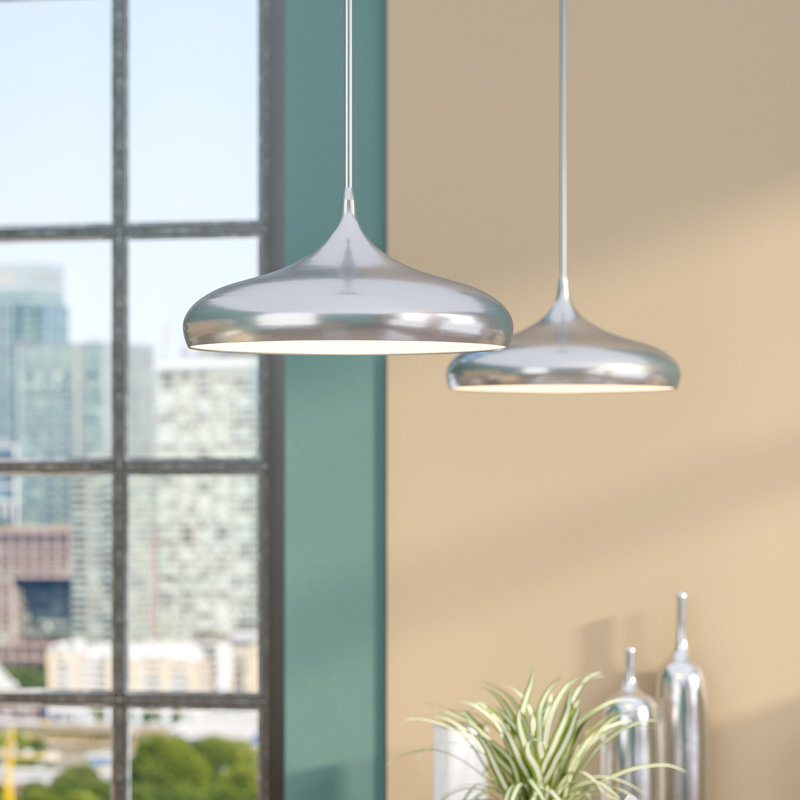 Luminaire suspendu en forme de dôme à 1 lumière DEL Chiasson, Taupe, H 13 po x l 16 po x P 16 po