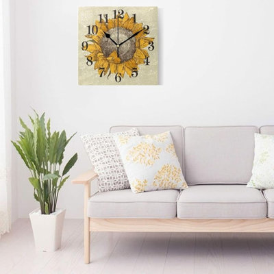 WIHVE Square Sunflower Vintage Wall Hanging 8 Inch Battery Operated Desk Hanging Clock Decor For Living Room, Bathroom, Bedroom, Kitchen