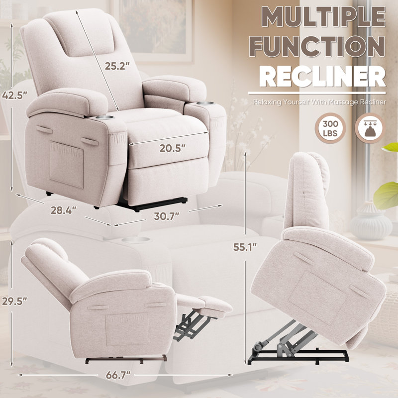 Modern Aesthetics and Intelligent Massage,Ergonomic Height-Adjustable Sofa and Lounge Chair - 8-Point Zoned Massage/Minimalist Installation/Double Cup Holder and Storage Bag