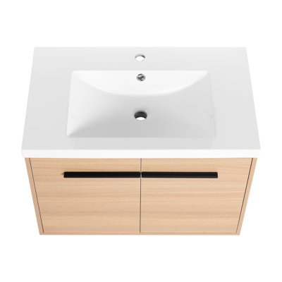 18,53 po Largeur du meuble-lavabo de salle de bain en chêne 30 po avec comptoir en résine de surface, armoire à 2 portes, conception américaine fiable et durable