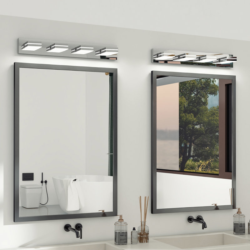 4 Light LED Bathroom Vanity Light Wall Mounted with Rotatable Heads Modern Metal Fixture – Chrome, Chrome, 4 Lights