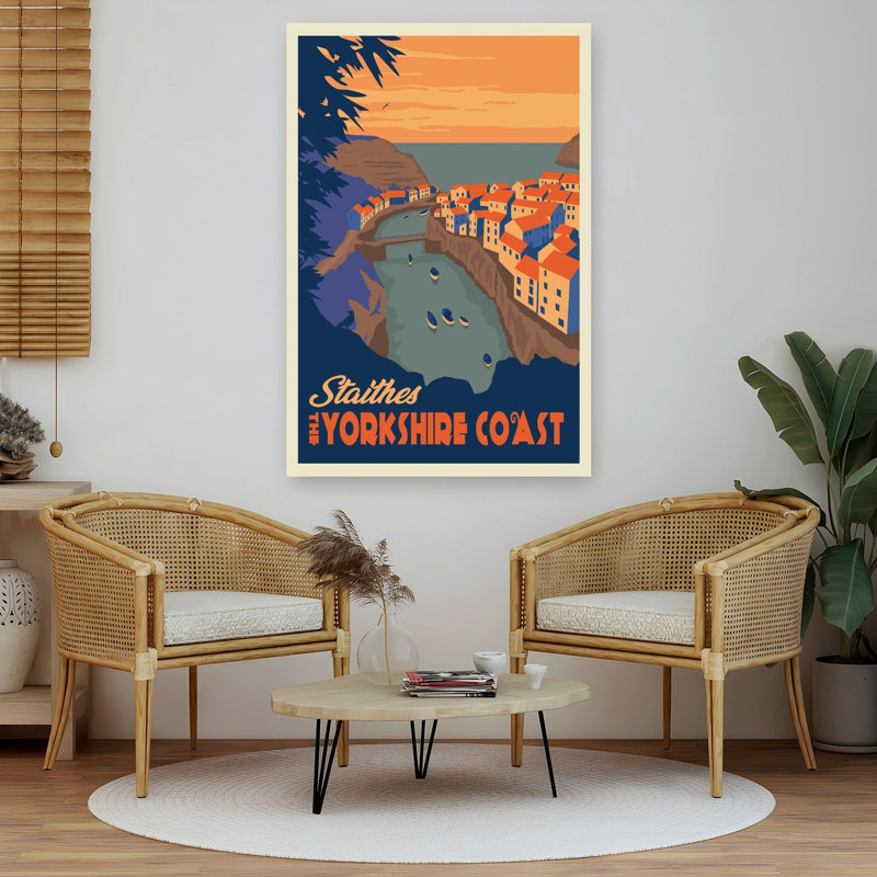 Staithes, Yorkshire, vue côtière, affiche murale abstraite rétro vintage représentant un paysage côtier, H 60 po x l 40 po
