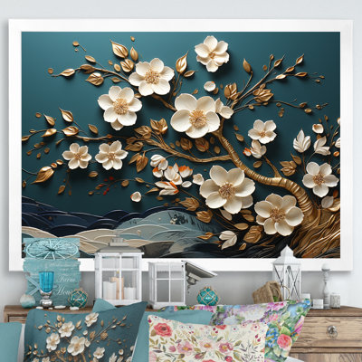 Blanc et or, charmante fleur de printemps Blooms III - Fleurs, art mural