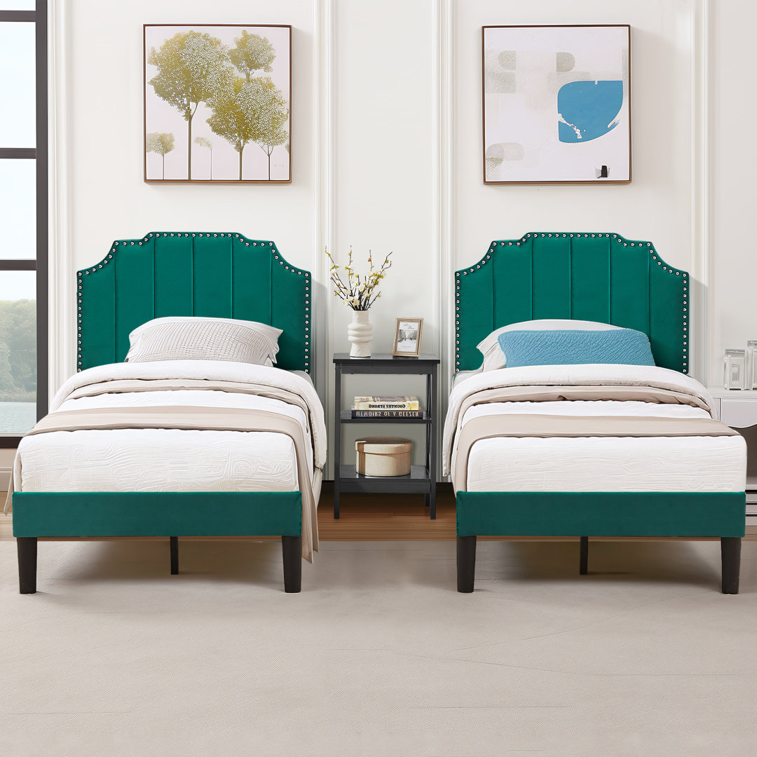 Tamerlan Twin Size Set Upholstered Adjustable Headboard Noiseless Platform Bed (Set of 2) Red Barrel Studio®