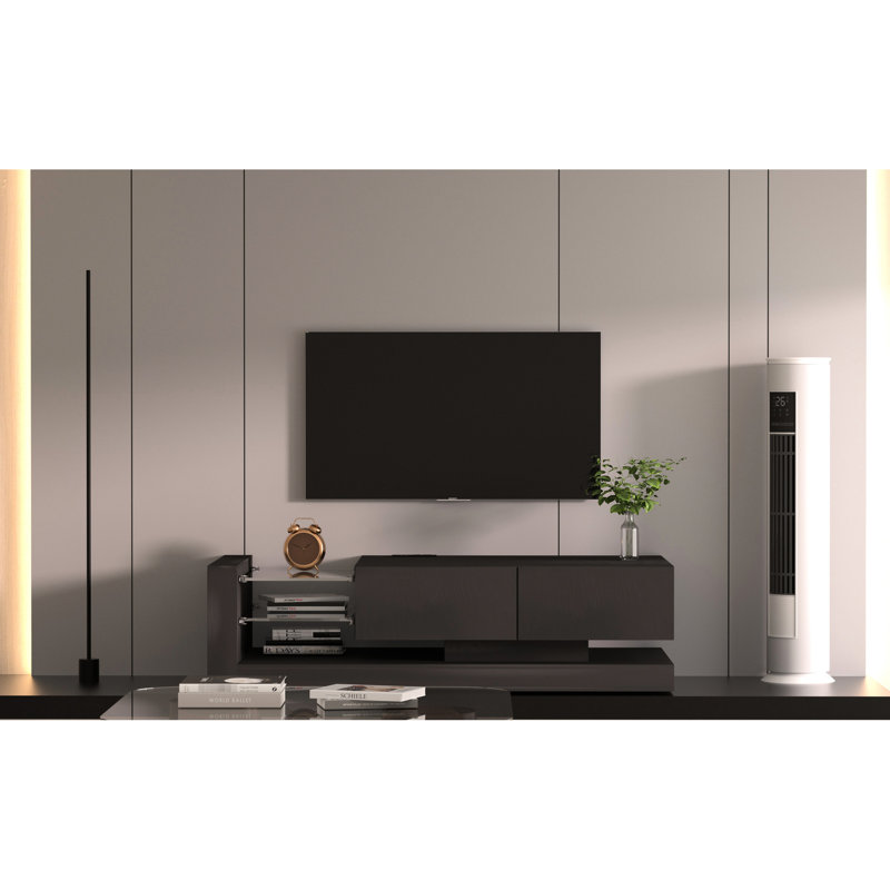 Led Tv Stand For 75-inch Tv, Remote & Controlled, Modern Style (Entertainment Center With Ample Control, Black