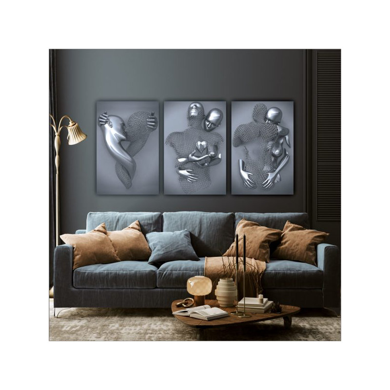 Ensemble romantique 3 pièces romantiques romantiques, H 18 po x l 37 po, Argent
