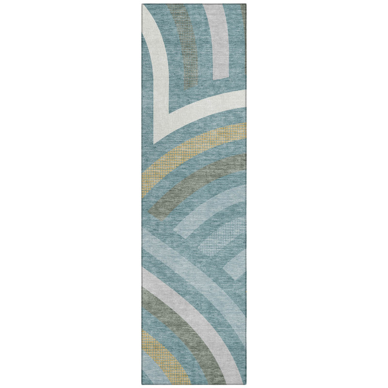 Machine Washable Indoor/Outdoor Chantille ACN2467 Mid-Century Modern Rug, 2'3" x 7'6" Runner, Teal