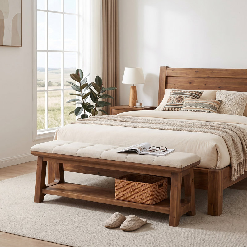Upholstered Foam Bench with Shelves