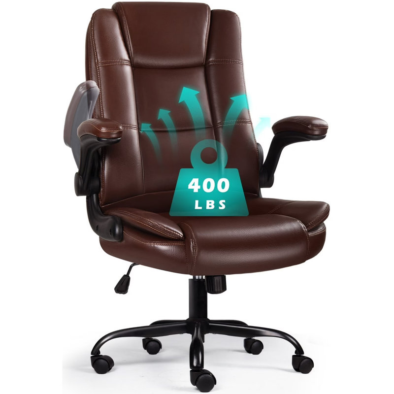 400Lbs Big And Tall Office Chair With Padded Flip-up Arms, Brown