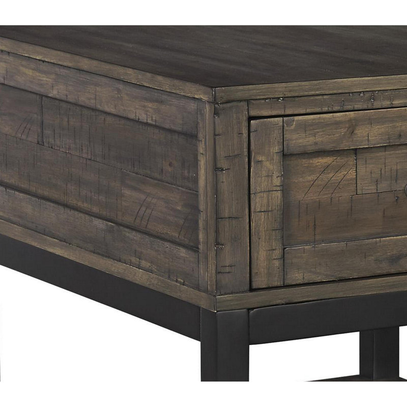 Rustic Brown and Black Rectangular Wood End Table with Storage