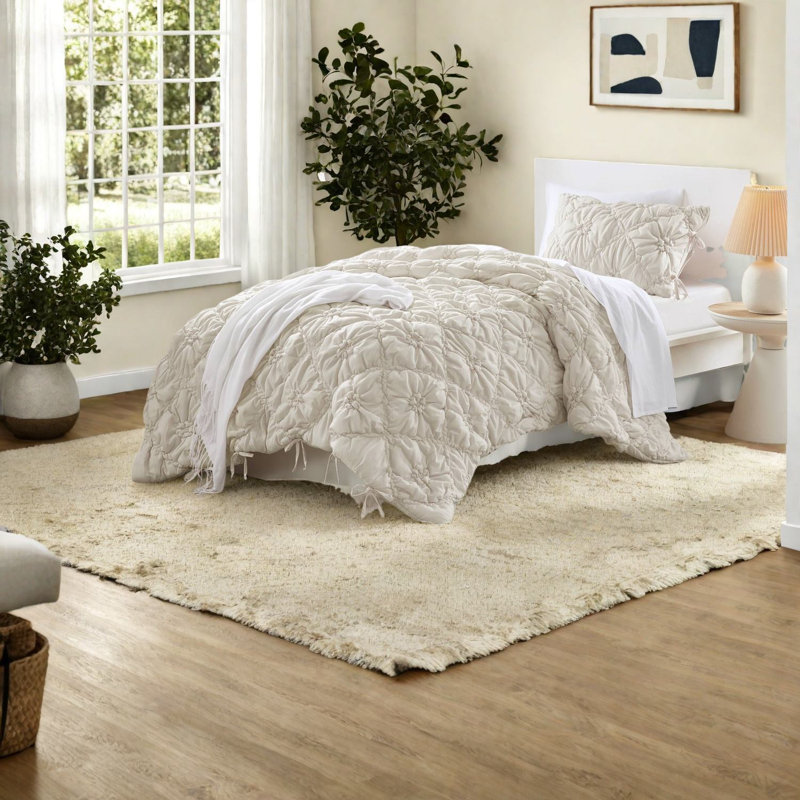 Ivory Twin Bedding Sets, Microfiber Comforter With Floral Design
