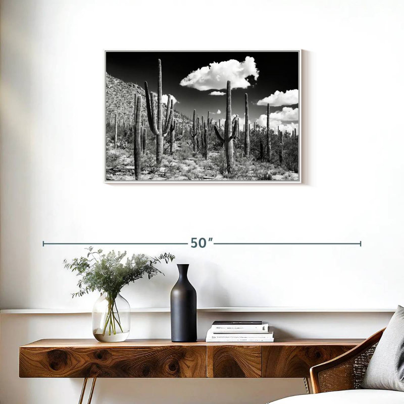 Arizona noir - forêt de cactus, Cadre flottant blanc, 31 po x 21 po