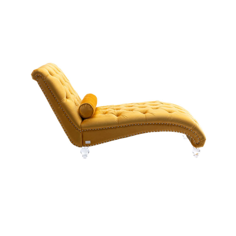 Chaise longue rembourrée Daria, Velours moutarde