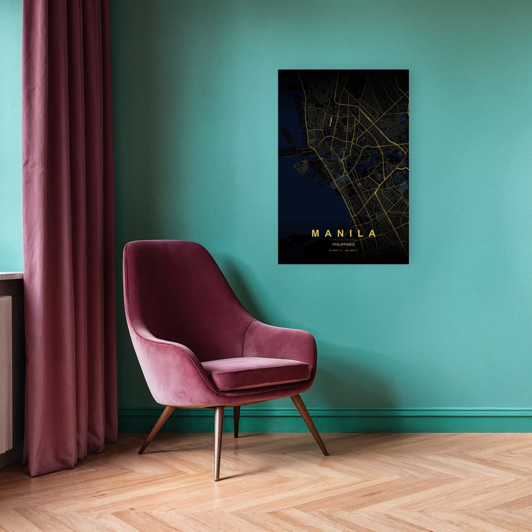 Manila Golden City Map Geometric Minimalist Modern City Wall Art Print