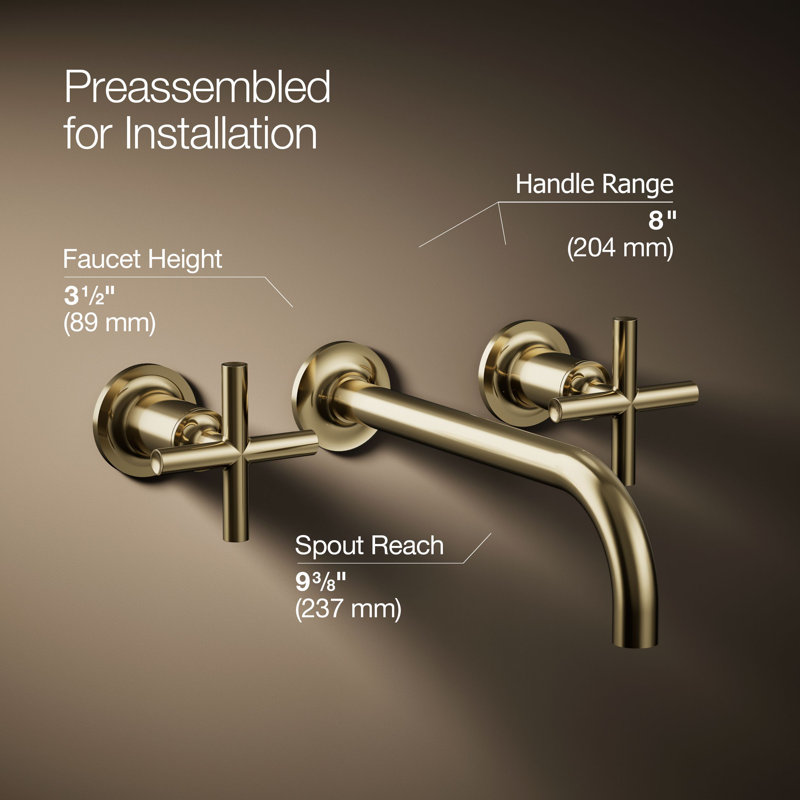 Purist® Wall Mounted Bathroom Faucet, Vibrant French Gold, Cross Handle