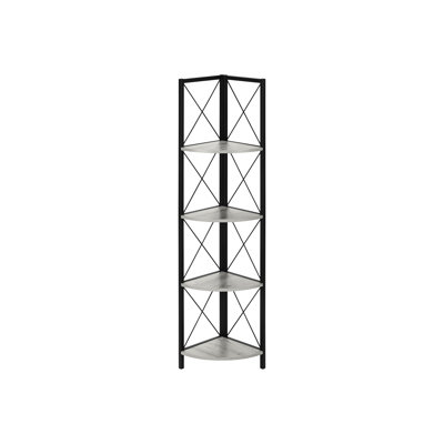 4 Tier Metal Bookcase With Shelves - Grey, Modern Fan-Shaped Grey & Black