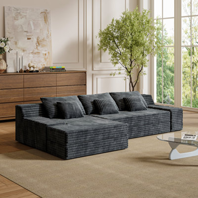 Corduroy High-Density Foam Sofa Comfortable Seating with Three Back Cushions Modern Ready-to-Use Sofa for Apartments and Living Rooms, Limited Stock Available