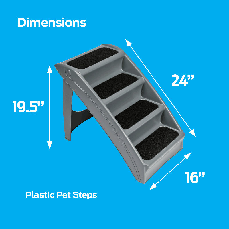 Gray Plastic Foldable Pet Steps with Safety Siderails