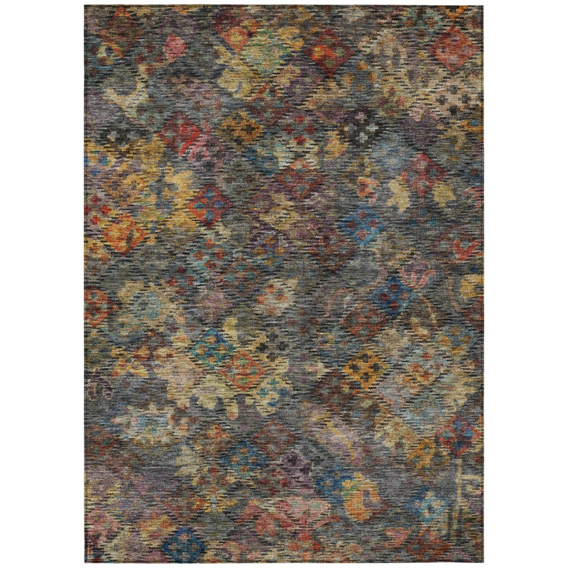 3' X 5' Gray Green And Terra Cotta Floral Washable Indoor Outdoor Area Rug