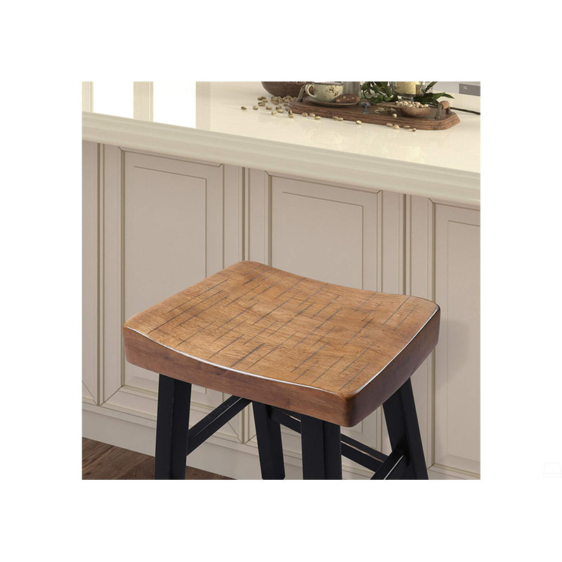 Ensemble de 2 tabourets en bois massif, Tabouret de bar (siège d'une hauteur de 31 po), Brun / Noir