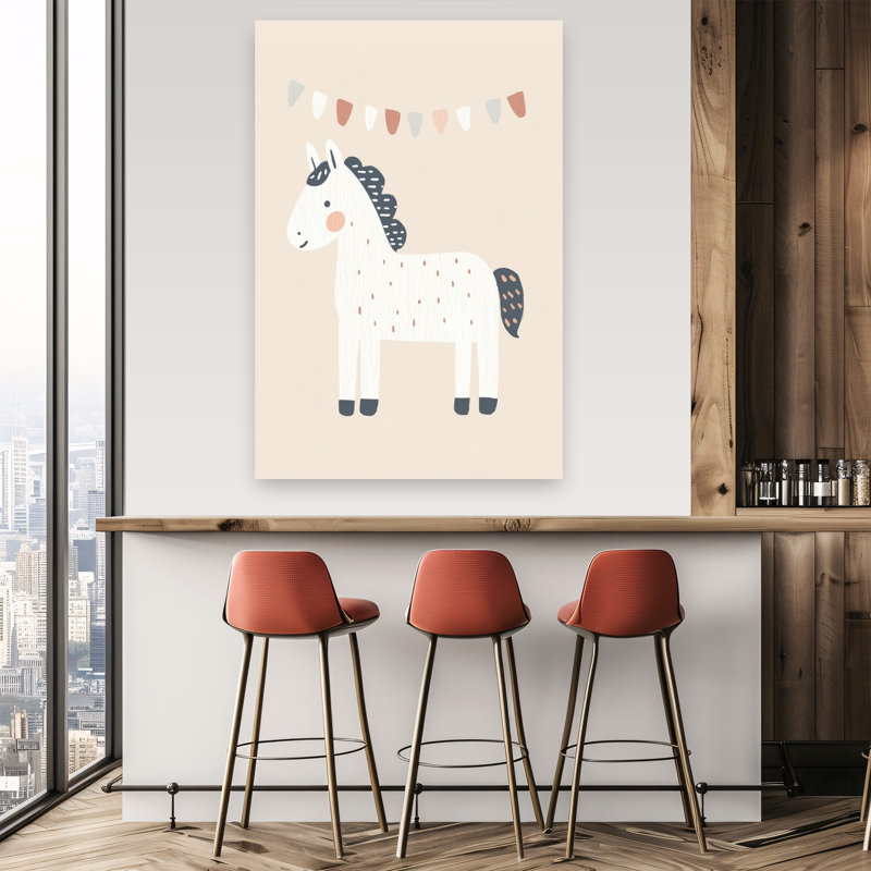Sweet Horse And Bunting Playful Whimsical Contemporary Horse Wall Art Print by Mathieu - Wrapped Canvas Print