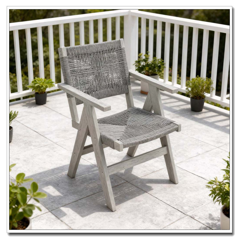 Chaise de salle à manger toutes saisons avec siège tissé naturel, Gris/gris pâle