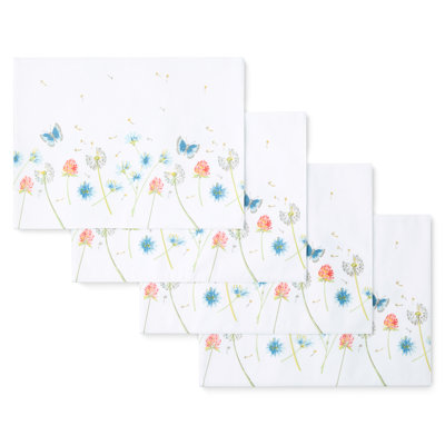 FIESTA Breezy Floral Placemat Set, White/Blue/Pink, 13" 4-Pack