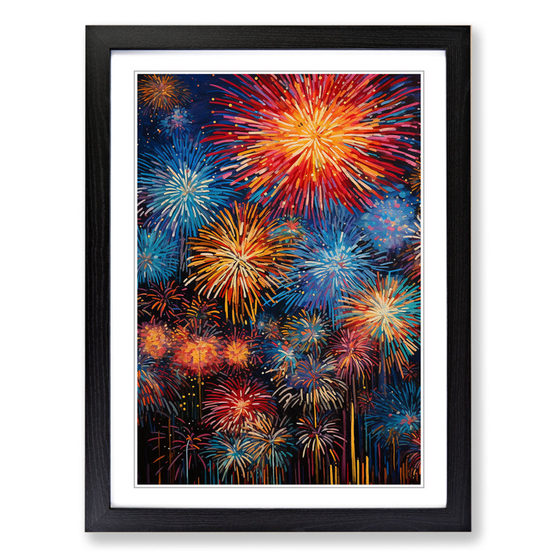 Fireworks Expressionism - Single Picture Frame Print on Wood, Black, 34cm H x 25cm W x 2cm D
