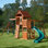 Cedar Brook Wooden Swing Set with Slide, Swings and Climbing Wall