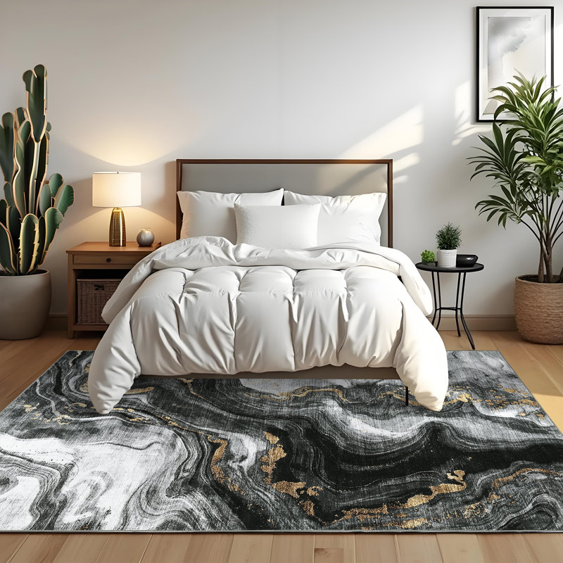 Modern Abstract Living Room Rug Ultra-Soft Contemporary Accent Rug, Easy to Clean Soft Low Pile Indoor Carpet, Large Foldable Floor Cover